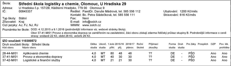 webové stránky školy). Obor 341M/1 Provoz a ekonomika dopravy se zaměřením na zasilatelství, ţáci oboru získají zdarma řidičský průkaz skupiny B.