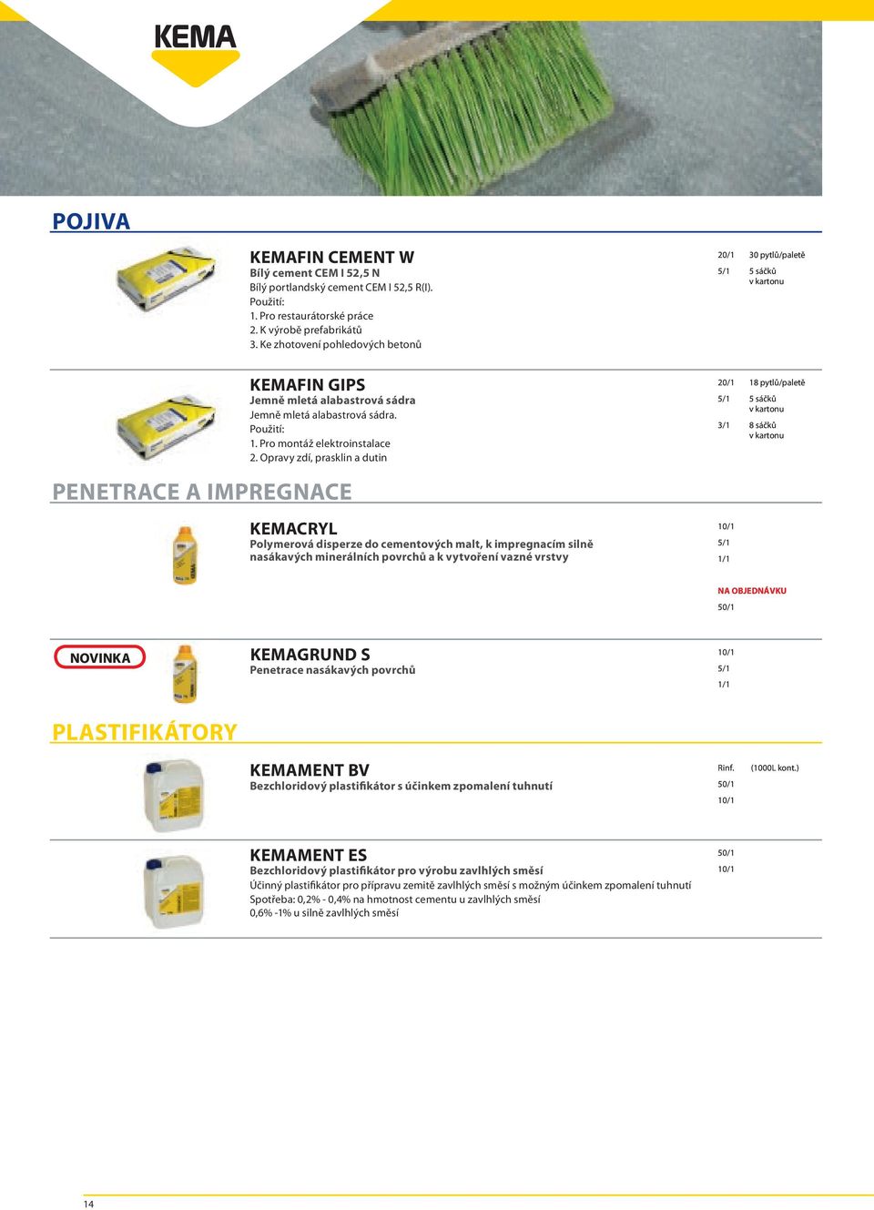 Opravy zdí, prasklin a dutin PENETRACE A IMPREGNACE KEMACRYL Polymerová disperze do cementových malt, k impregnacím silně nasákavých minerálních povrchů a k vytvoření vazné vrstvy 20/1 18