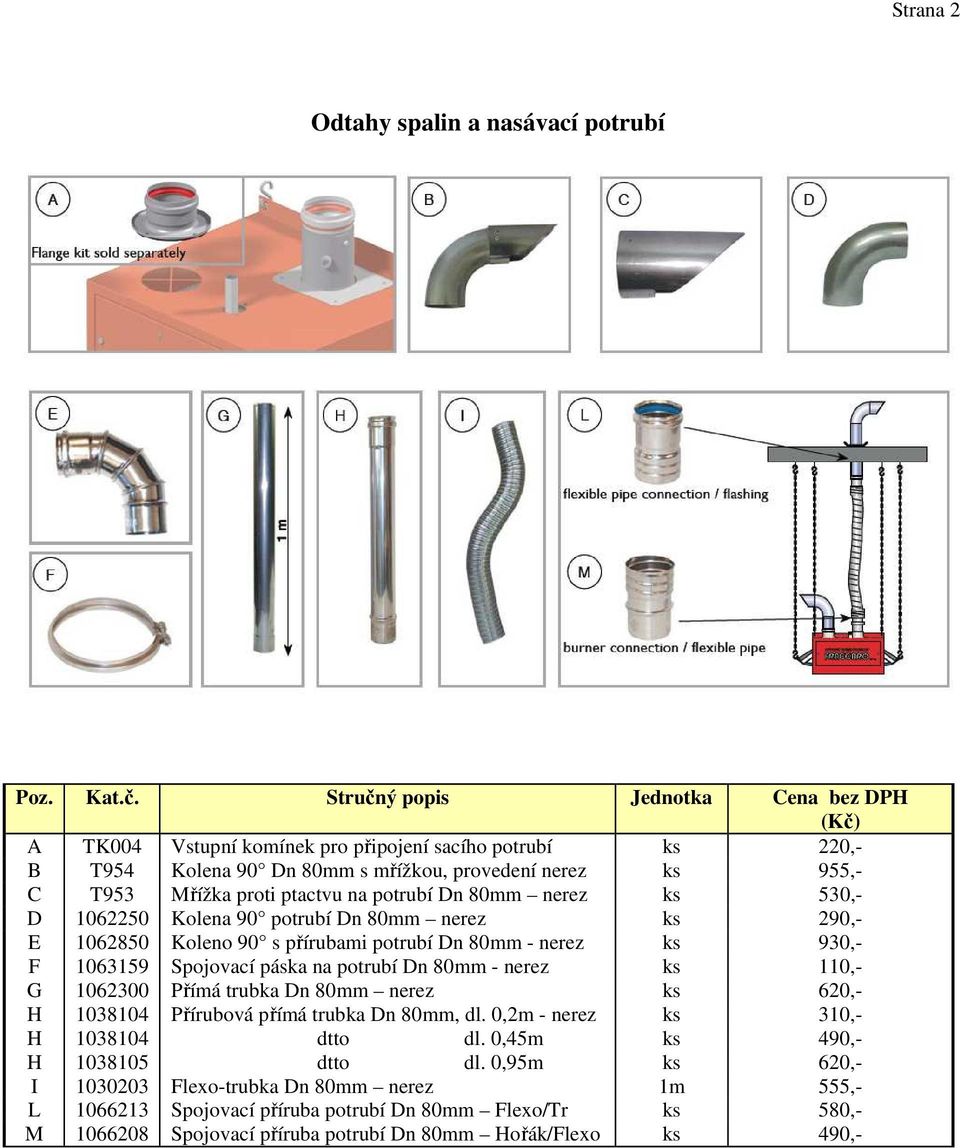 potrubí Dn 80mm - nerez ks 110,- G 1062300 Přímá trubka Dn 80mm nerez ks 620,- H 1038104 Přírubová přímá trubka Dn 80mm, dl. 0,2m - nerez ks 310,- H 1038104 dtto dl.