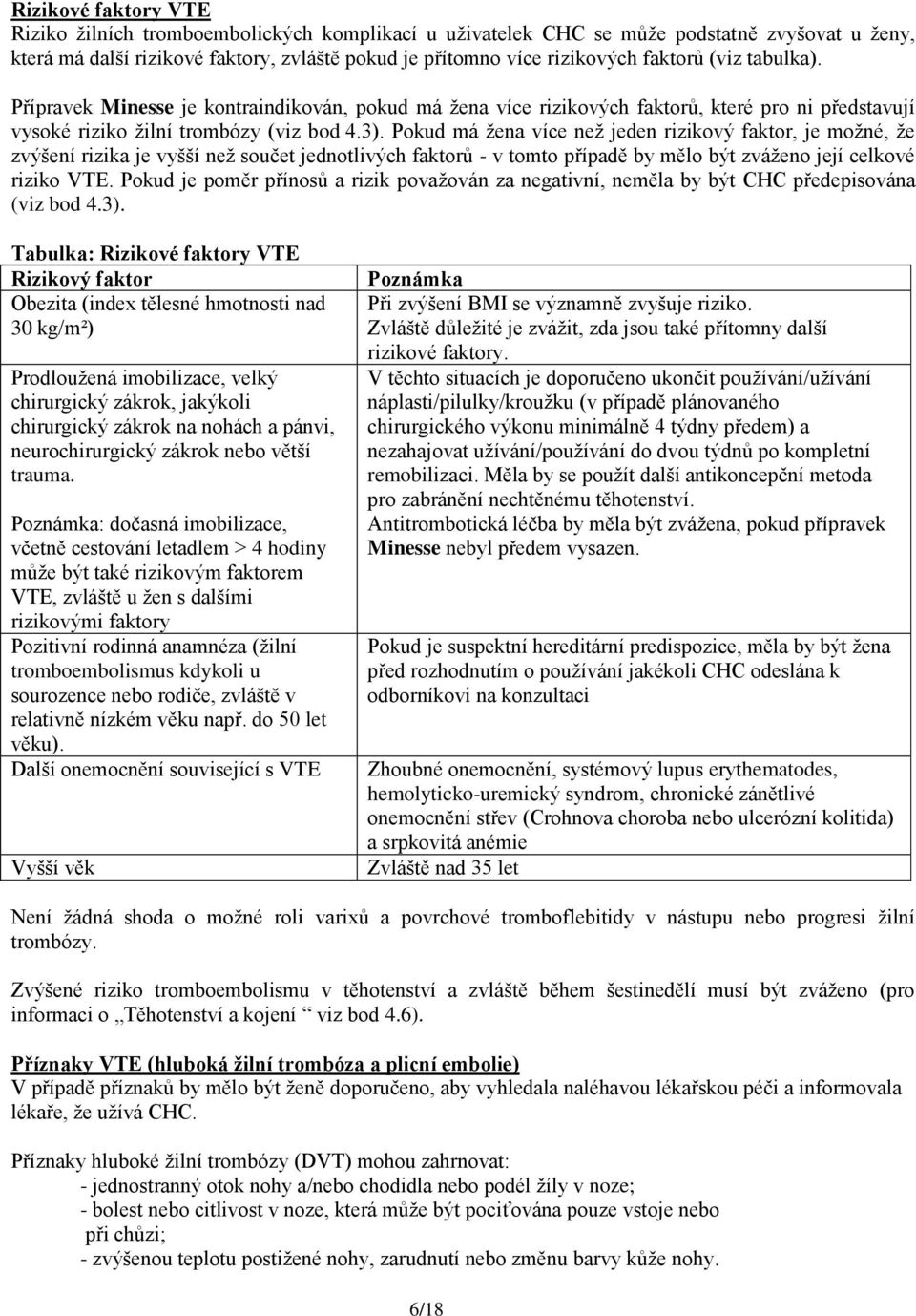 Pokud má žena více než jeden rizikový faktor, je možné, že zvýšení rizika je vyšší než součet jednotlivých faktorů - v tomto případě by mělo být zváženo její celkové riziko VTE.