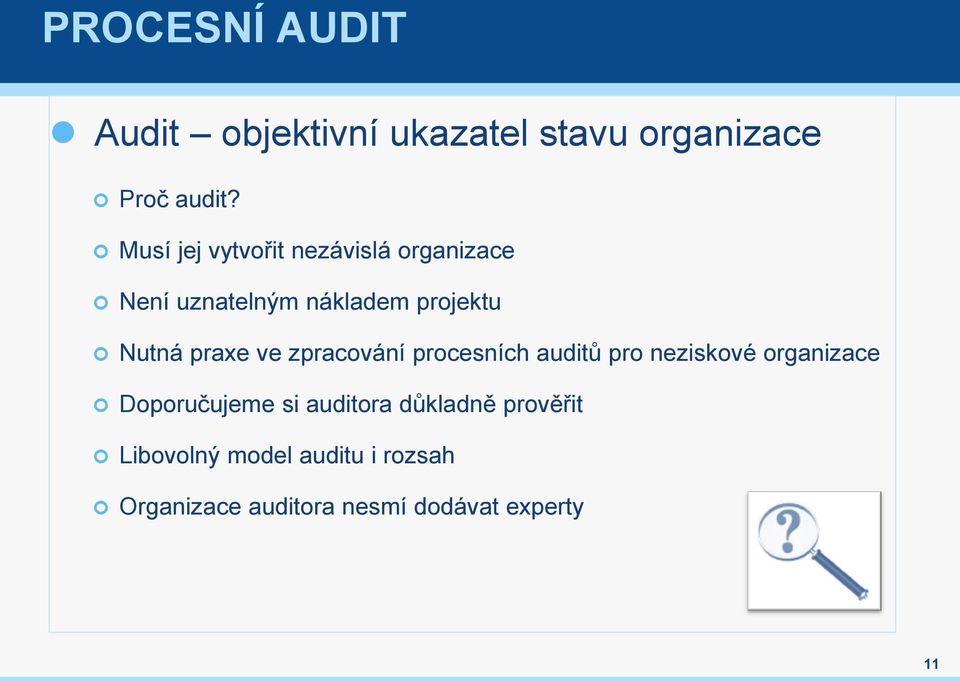 praxe ve zpracování procesních auditů pro neziskové organizace Doporučujeme si