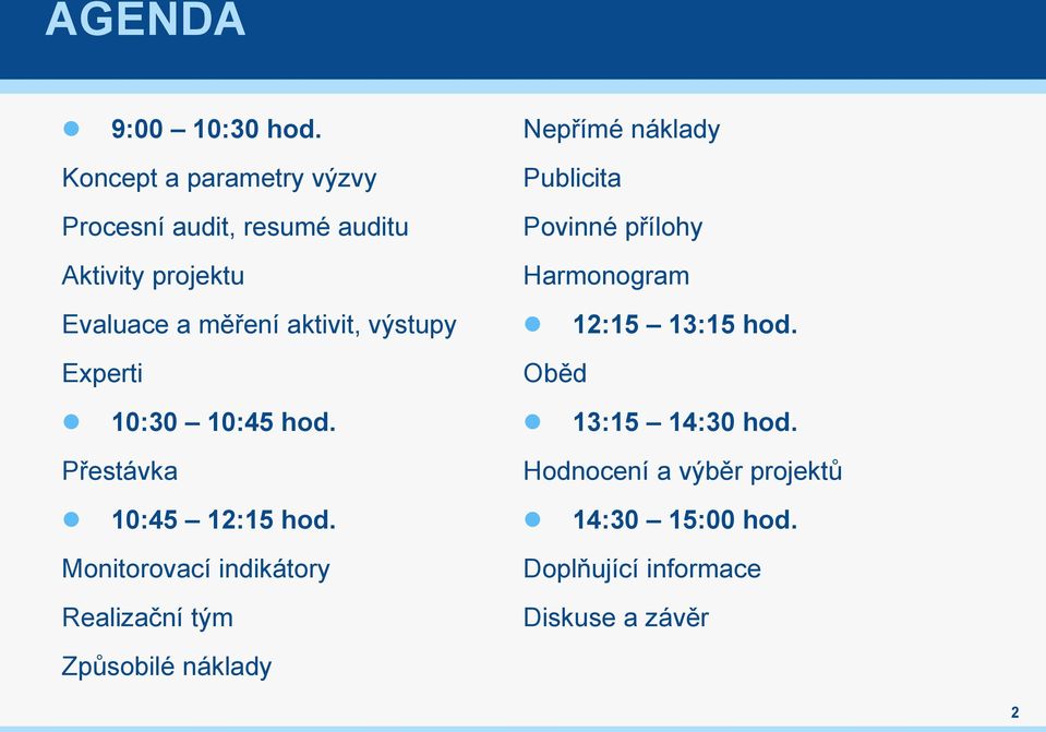 výstupy Experti 10:30 10:45 hod. Přestávka 10:45 12:15 hod.