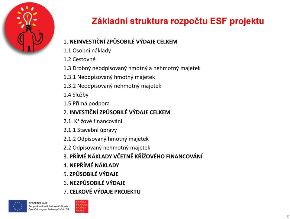 5 Přímá podpora 2. INVESTIČNÍ ZPŮSOBILÉ VÝDAJE CELKEM 2.1. Křížové financování 2.1.1 Stavební úpravy 2.1.2 Odpisovaný hmotný majetek 2.