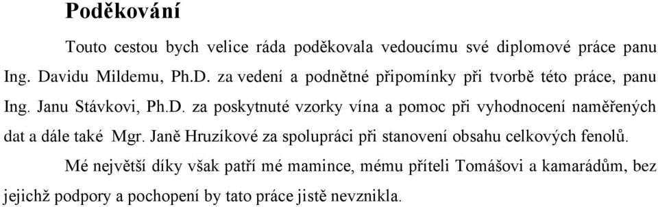 Janě Hruzíkové za spolupráci při stanovení obsahu celkových fenolů.