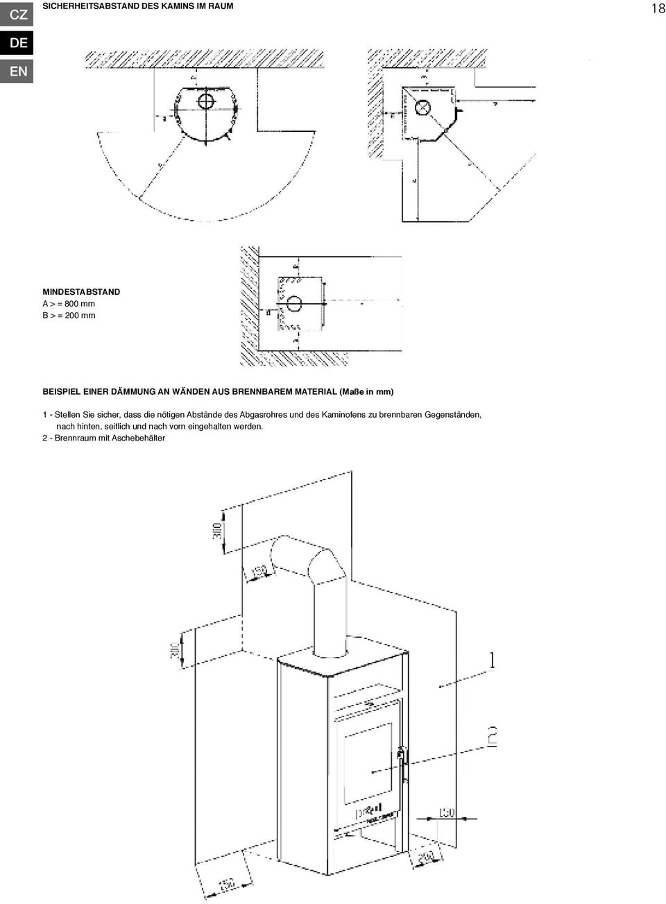 sicher, dass die nötigen Abstände des Abgasrohres und des Kaminofens zu brennbaren