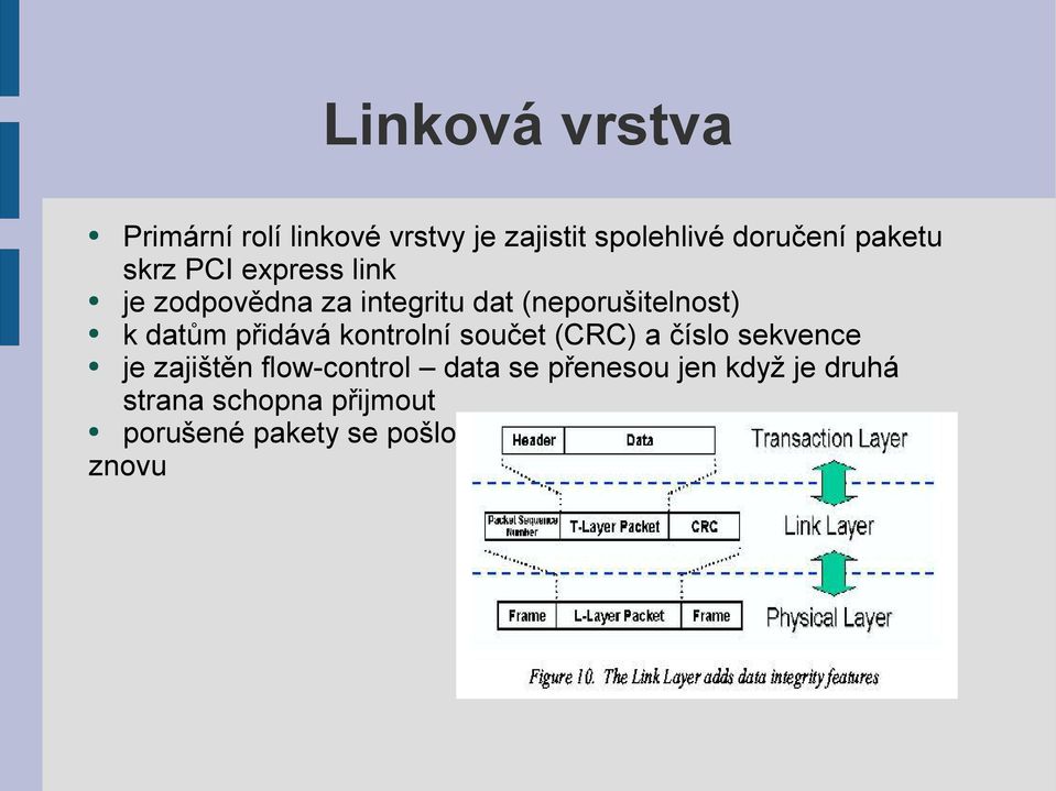 datům přidává kontrolní součet (CRC) a číslo sekvence je zajištěn flow-control