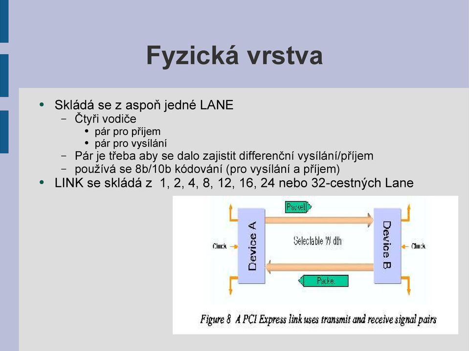 differenční vysílání/příjem používá se 8b/10b kódování (pro