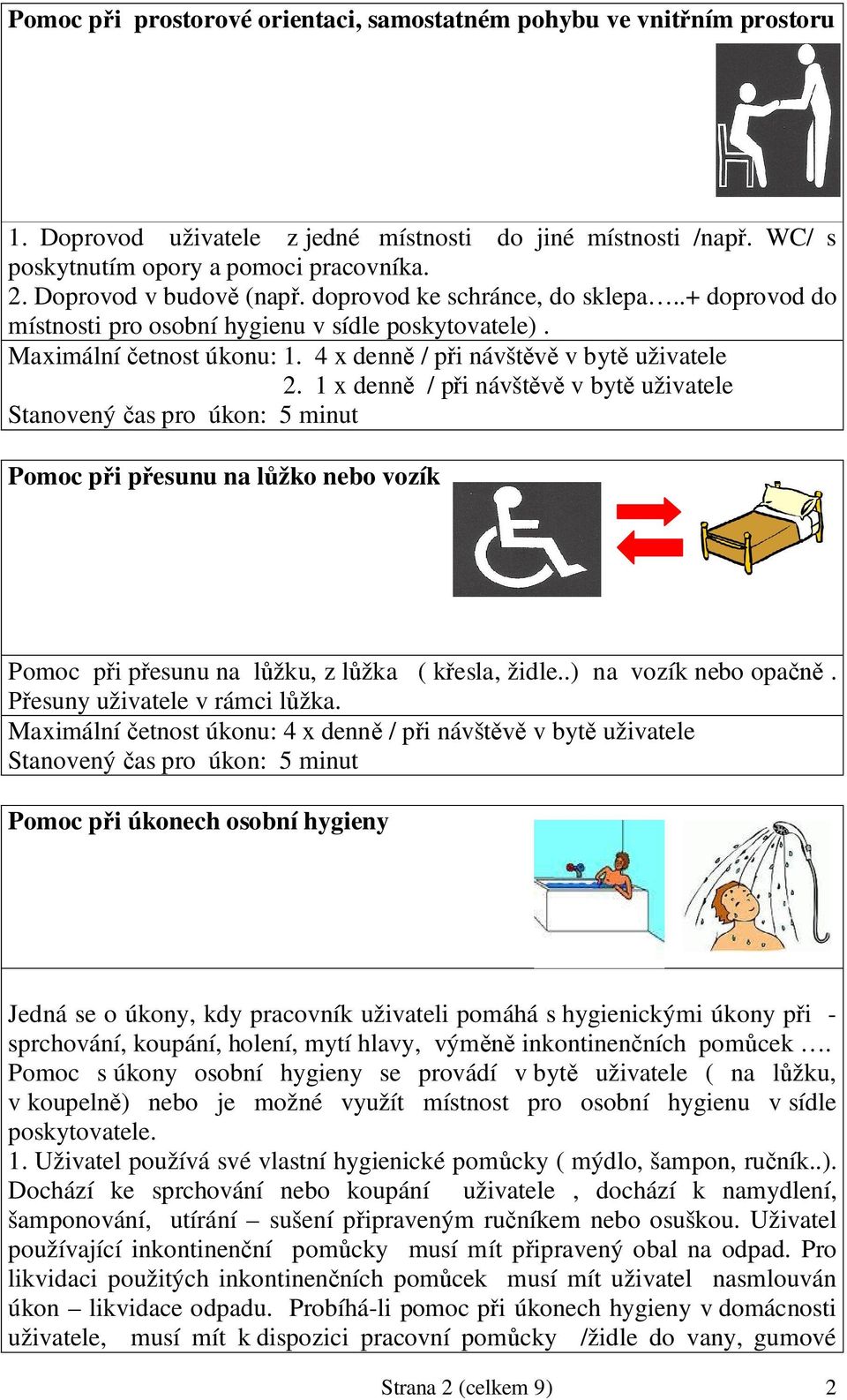 1 x denn / p i návšt v byt uživatele Pomoc p i p esunu na l žko nebo vozík Pomoc p i p esunu na l žku, z l žka ( k esla, židle..) na vozík nebo opa. esuny uživatele v rámci l žka.