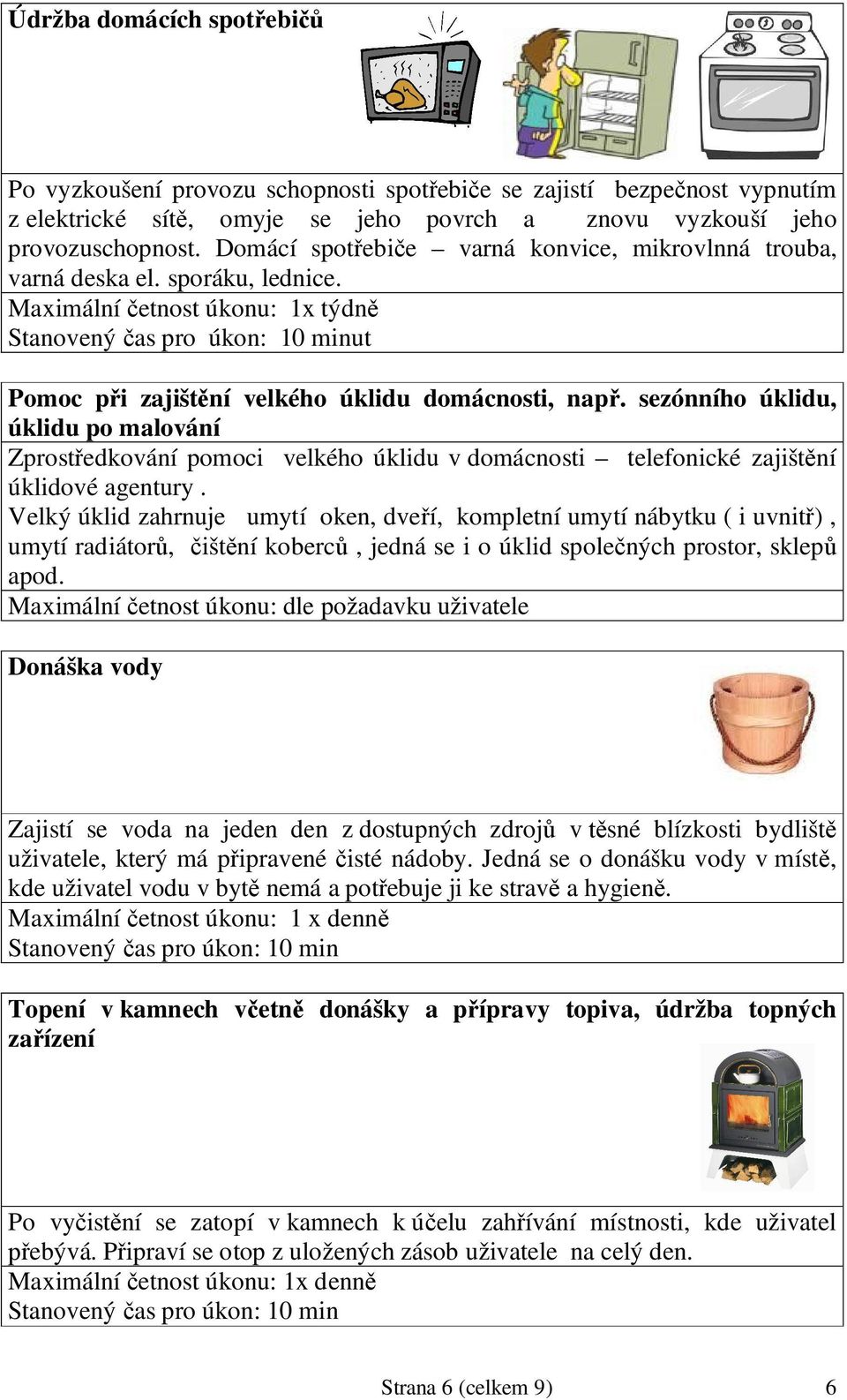 Maximální etnost úkonu: 1x týdn Stanovený as pro úkon: 10 minut Pomoc p i zajišt ní velkého úklidu domácnosti, nap.