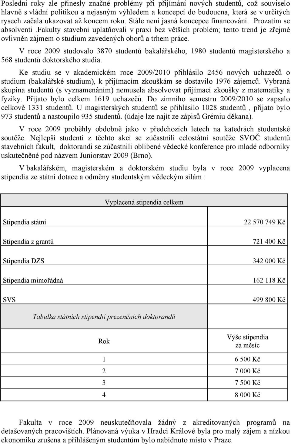 fakulty stavební uplatňovali v praxi bez větších problém; tento trend je zřejmě ovlivněn zájmem o studium zavedených oborů a trhem práce.