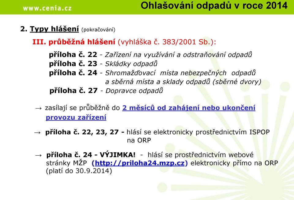 24 - Shromažďovací místa nebezpečných odpadů a sběrná místa a sklady odpadů (sběrné dvory) příloha č.