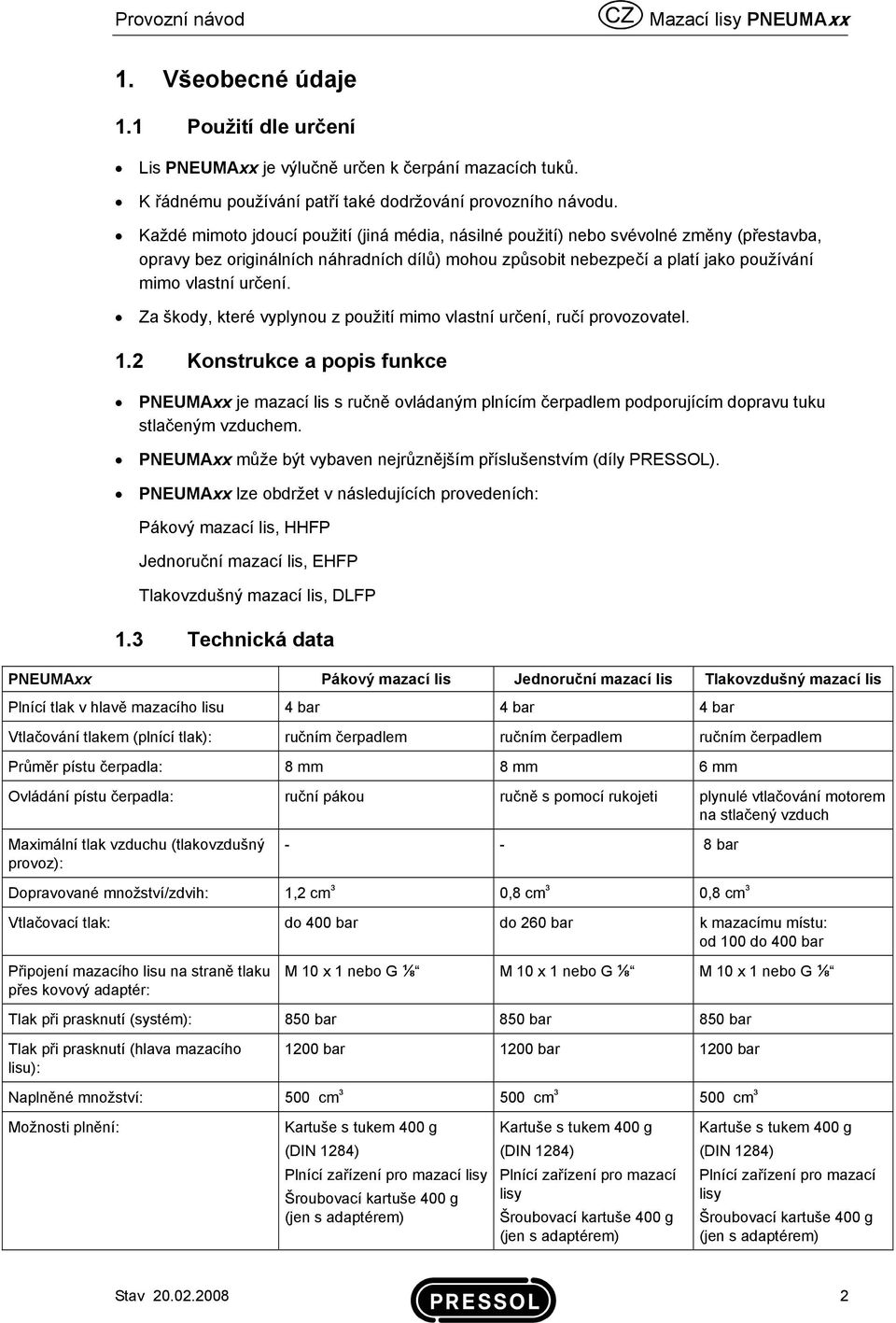 Za škody, které vyplynou z použití mimo vlastní určení, ručí provozovatel. 1.