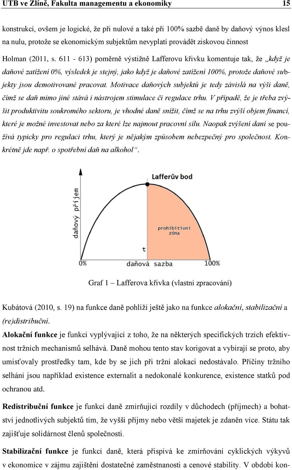 611-613) poměrně výstižně Lafferovu křivku komentuje tak, že když je daňové zatížení 0%, výsledek je stejný, jako když je daňové zatížení 100%, protože daňové subjekty jsou demotivované pracovat.