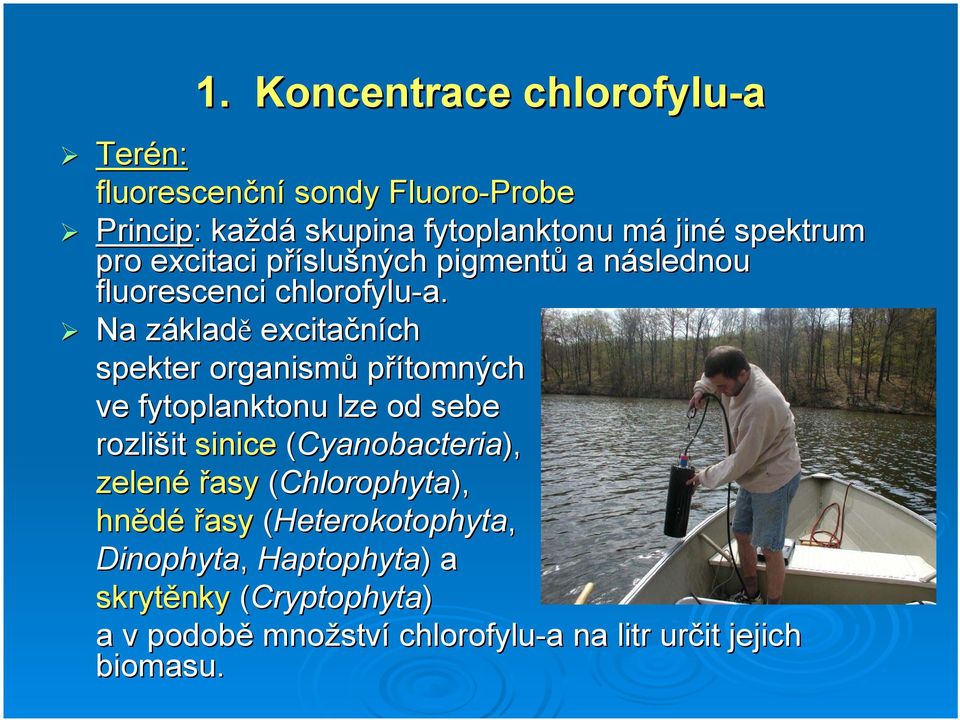 Na a základz kladě excitačních ch spekter organismů přítomných ve fytoplanktonu lze od sebe rozlišit it sinice