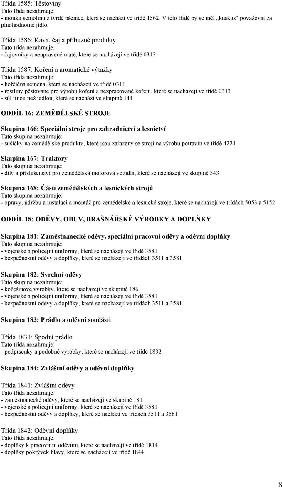 rostliny pěstované pro výrobu koření a nezpracované koření, které se nacházejí ve třídě 0313 - sůl jinou než jedlou, která se nachází ve skupině 144 ODDÍL 16: ZEMĚDĚLSKÉ STROJE Skupina 166: Speciální