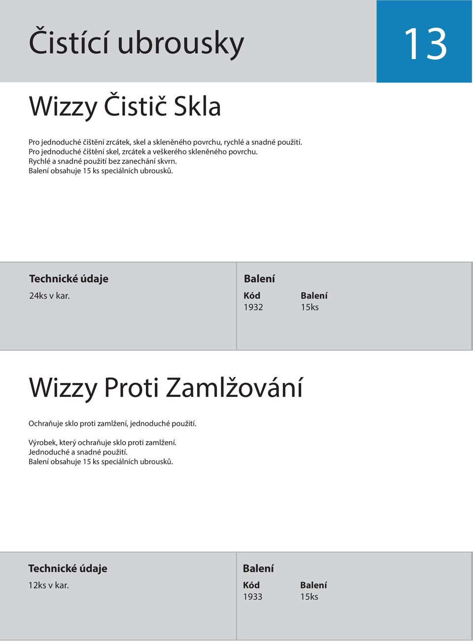 obsahuje 15 ks speciálních ubrousků. 24ks v kar.