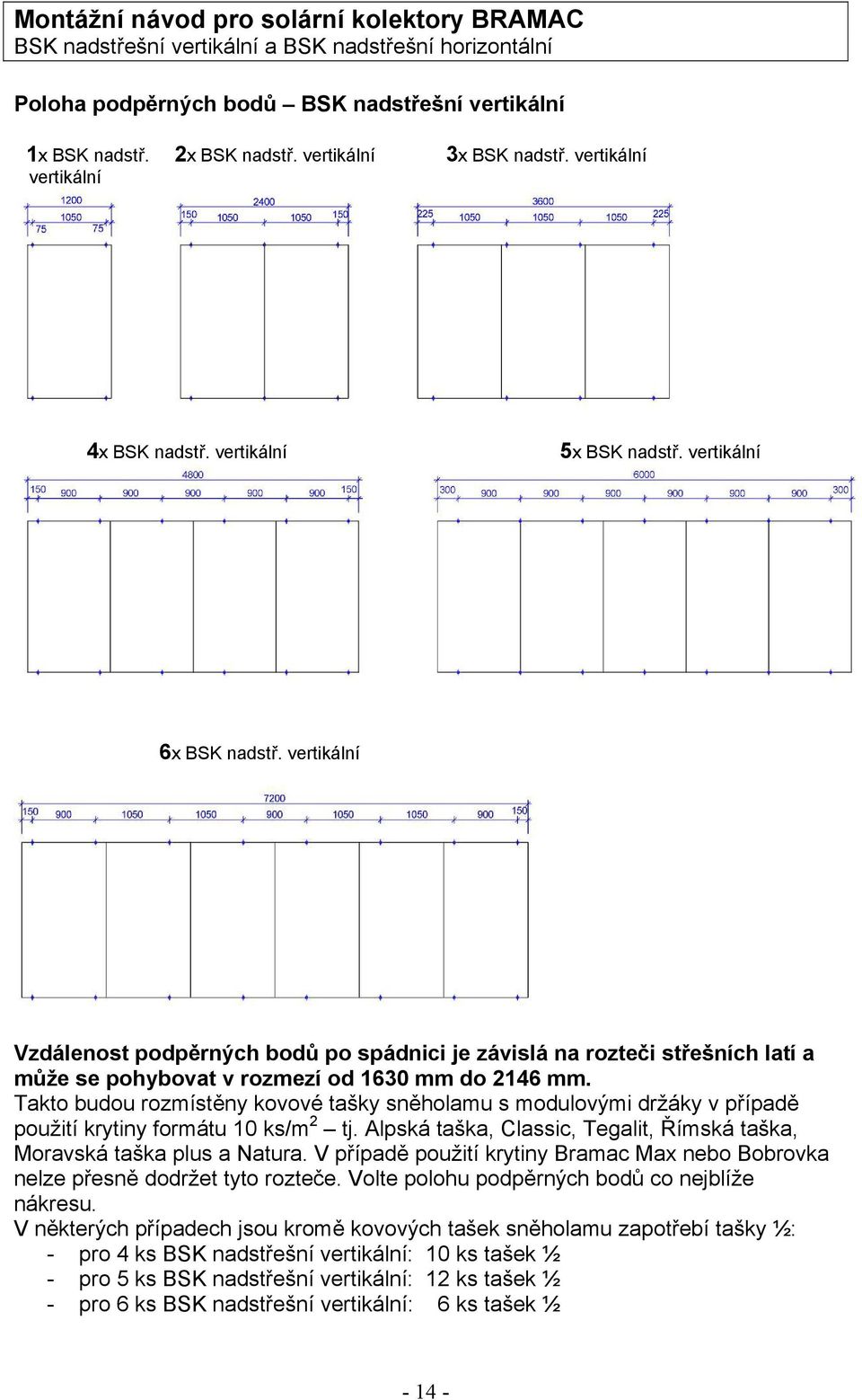 Takto budou rozmístěny kovové tašky sněholamu s modulovými držáky v případě použití krytiny formátu 10 ks/m 2 tj. Alpská taška, Classic, Tegalit, Římská taška, Moravská taška plus a Natura.