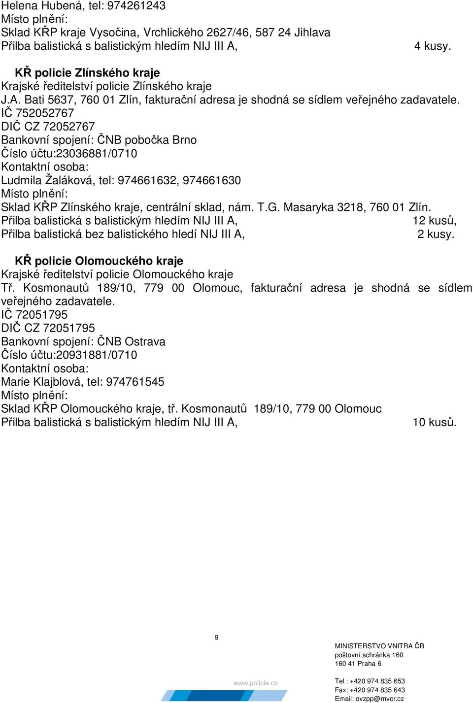 IČ 752052767 DIČ CZ 72052767 Bankovní spojení: ČNB pobočka Brno Číslo účtu:23036881/0710 Ludmila Žaláková, tel: 974661632, 974661630 Sklad Zlínského kraje, centrální sklad, nám. T.G.