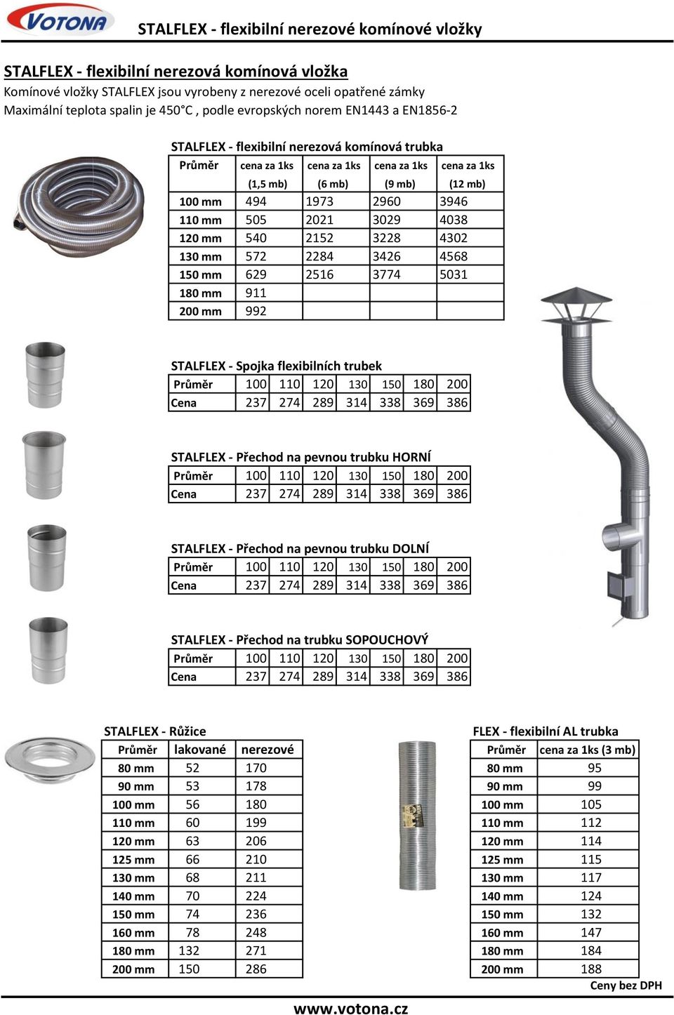 110 mm 505 2021 3029 4038 120 mm 540 2152 3228 4302 130 mm 572 2284 3426 4568 150 mm 629 2516 3774 5031 180 mm 911 200 mm 992 STALFLEX - Spojka flexibilních trubek Průměr 100 110 120 130 150 180 200