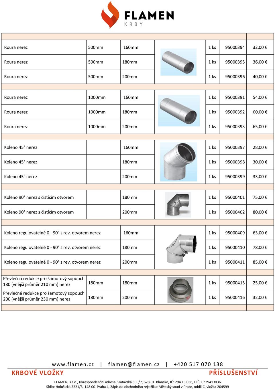 Koleno 90 nerez s čistícím otvorem 180mm 1 ks 95000401 75,00 Koleno 90 nerez s čistícím otvorem 200mm 1 ks 95000402 80,00 Koleno regulovatelné 0-90 s rev.