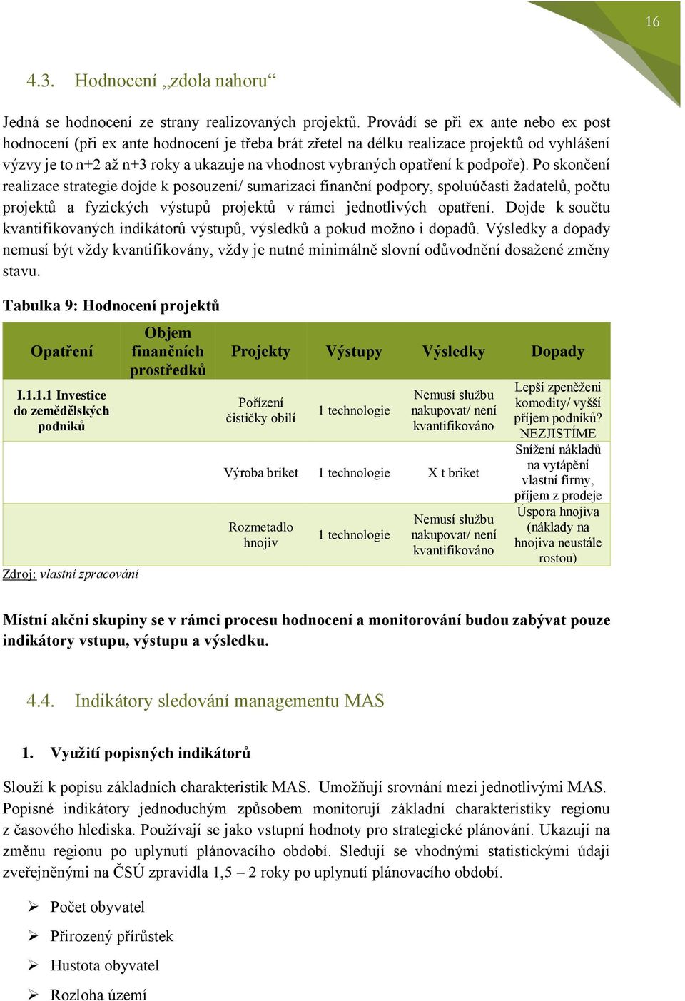 k podpoře). Po skončení realizace strategie dojde k posouzení/ sumarizaci finanční podpory, spoluúčasti žadatelů, počtu projektů a fyzických výstupů projektů v rámci jednotlivých opatření.