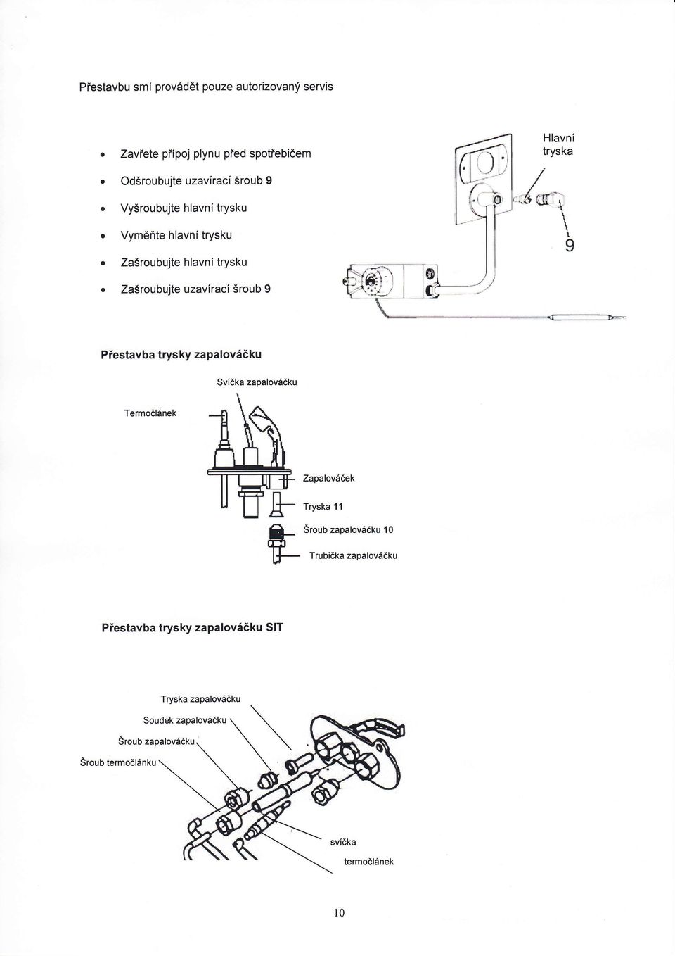 Sroub 9 Piestavba trysky zapalov66ku Svidka zapalov6dku TermoCl6nek Zapalov6dek Tryska 11 Sroub zapalov66ku 10