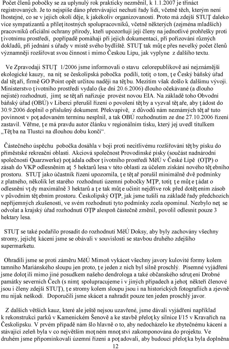 Proto má zdejší STUŢ daleko více sympatizantů a příleţ itostných spolupracovníků, včetně některých (zejména mladších) pracovníků oficiální ochrany přírody, kteří upozorňují její členy na jednotlivé