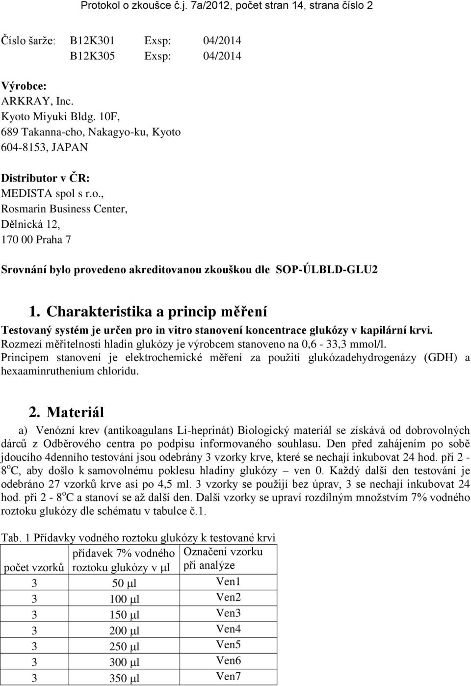 Charakteristika a princip měření Testovaný systém je určen pro in vitro stanovení koncentrace glukózy v kapilární krvi. Rozmezí měřitelnosti hladin glukózy je výrobcem stanoveno na 0,6-33,3 mmol/l.