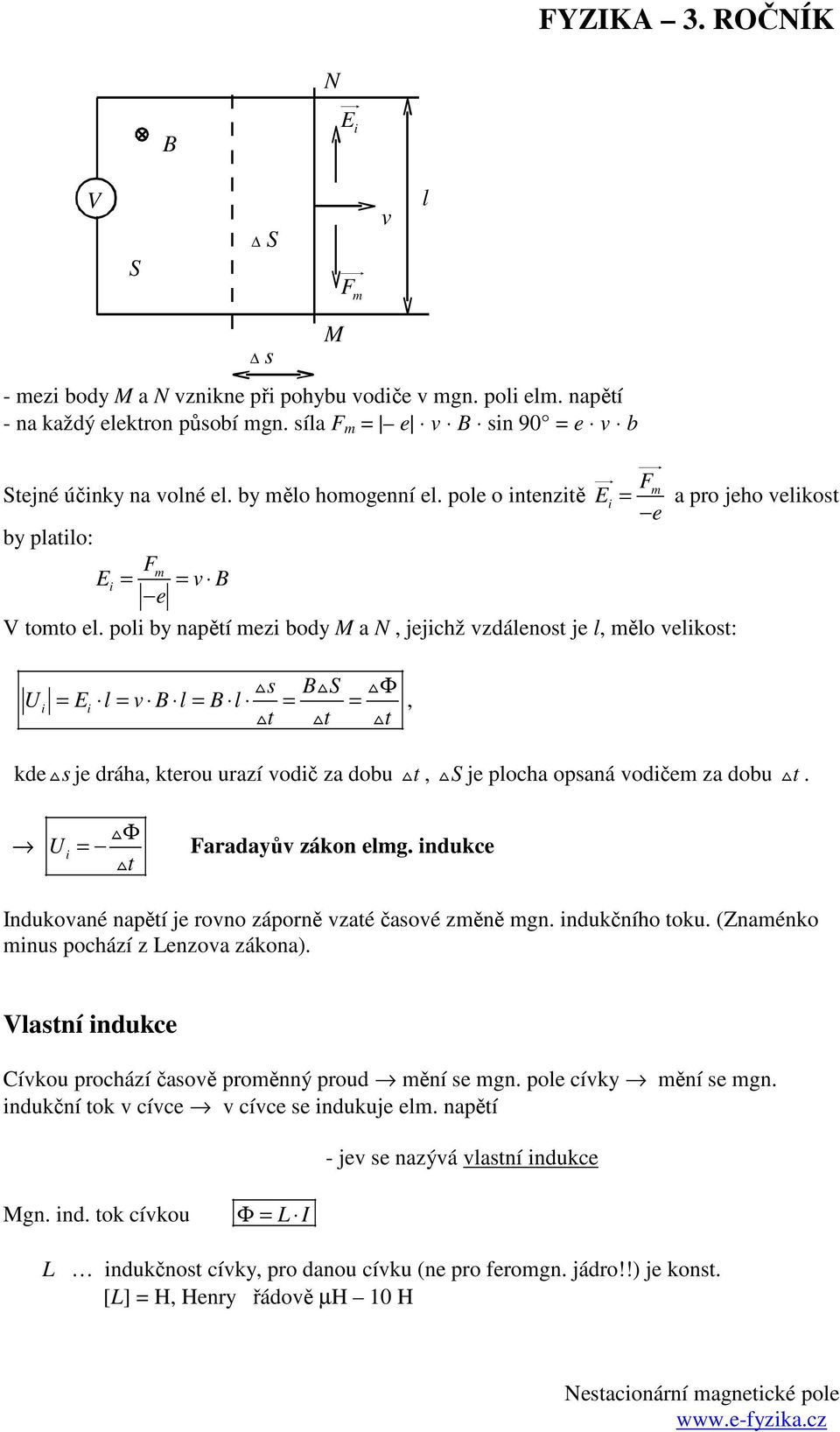 poli by napětí mzi body M a N, jjichž vzdálnost j l, mělo vlikost: a pro jho vlikost s B Φ i = Ei l = v B l = B l = = t, kd s j dráha, ktrou urazí vodič za dobu t, j plocha opsaná vodičm za dobu t.