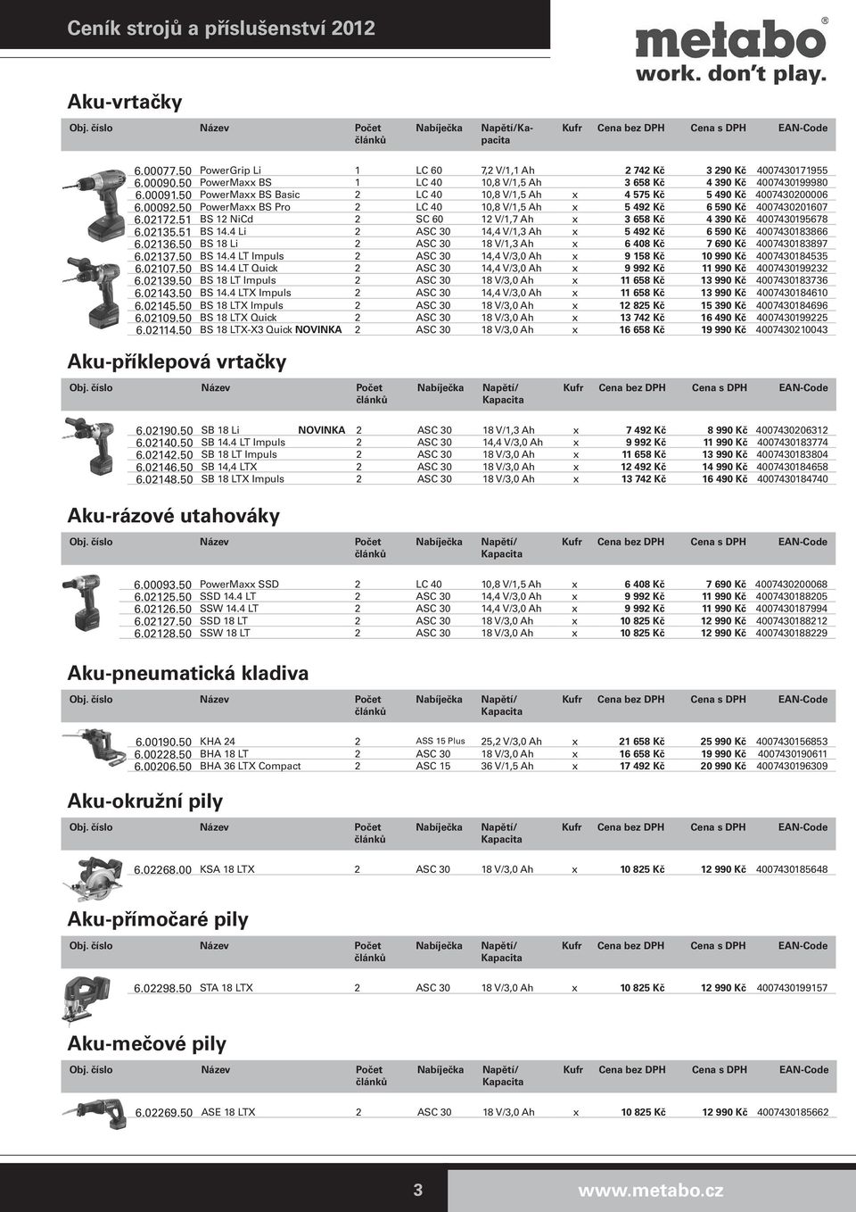 51 BS 12 NiCd 2 SC 60 12 V/1,7 Ah x 3 658 Kč 4 390 Kč 4007430195678 6.02135.51 BS 14.4 Li 2 ASC 30 14,4 V/1,3 Ah x 5 492 Kč 6 590 Kč 4007430183866 6.02136.