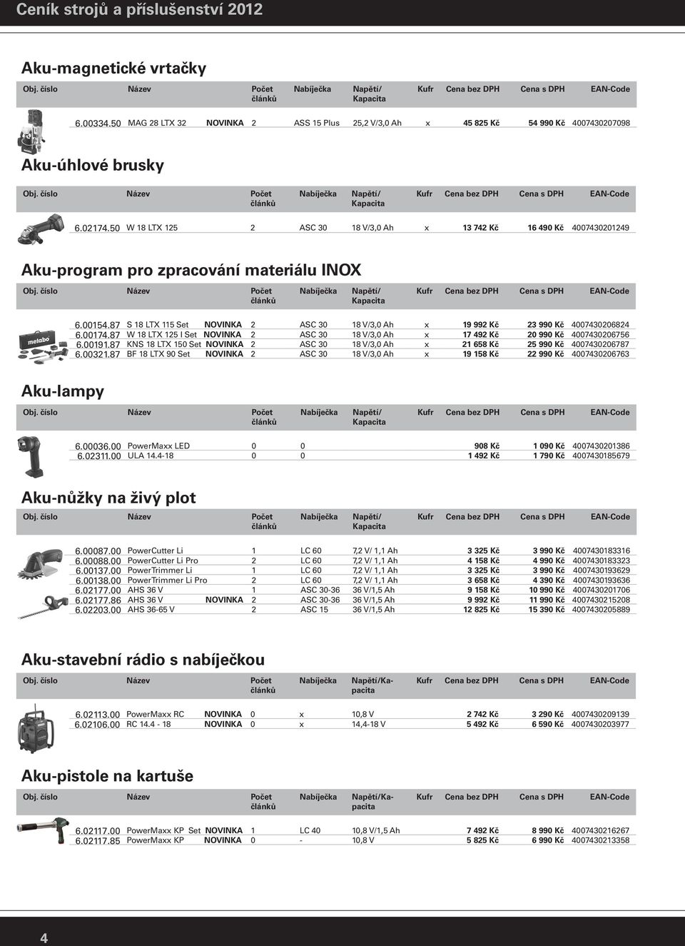 87 S 18 LTX 115 Set NOVINKA 2 ASC 30 18 V/3,0 Ah x 19 992 Kč 23 990 Kč 4007430206824 6.00174.87 W 18 LTX 125 I Set NOVINKA 2 ASC 30 18 V/3,0 Ah x 17 492 Kč 20 990 Kč 4007430206756 6.00191.