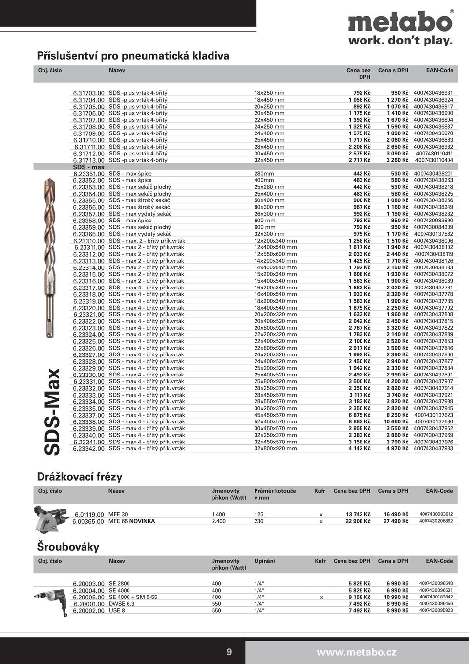 00 SDS -plus vrták 4-břitý 20x450 mm 1 175 Kč 1 410 Kč 4007430436900 6.31707.00 SDS -plus vrták 4-břitý 22x450 mm 1 392 Kč 1 670 Kč 4007430436894 6.31708.