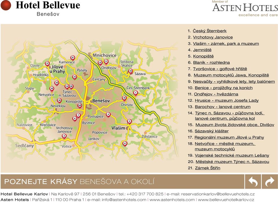 Nesvačily - vyhlídkové lety, lety balónem 5,8 Bystřice Vrchotovy Janovice 7. Tvoršovice - golfové hřiště Sázava 1 7 Křečovice 6. Blaník - rozhledna Čes. Šternberk Konopiště 9 Nalžovice 16 20 Týnec n.