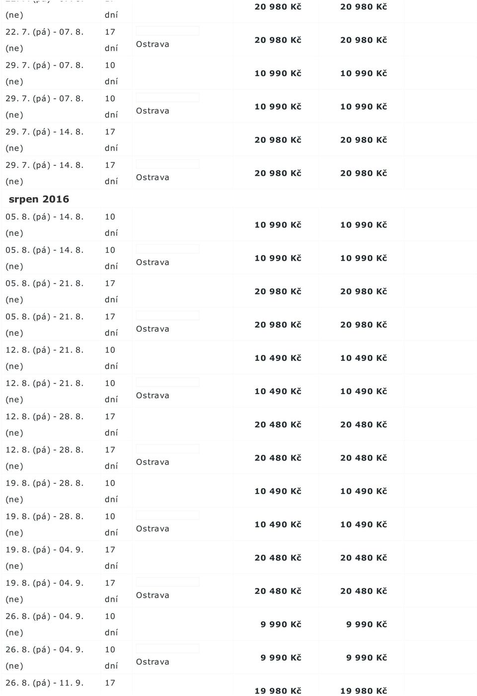 8. 12. 8. (pá) - 28. 8. 19. 8. (pá) - 28. 8. 19. 8. (pá) - 28. 8. 19. 8. (pá) - 04. 9. 19. 8. (pá) - 04. 9. 26. 8. (pá) - 04. 9. 26. 8. (pá) - 04. 9. 26. 8. (pá) - 11.