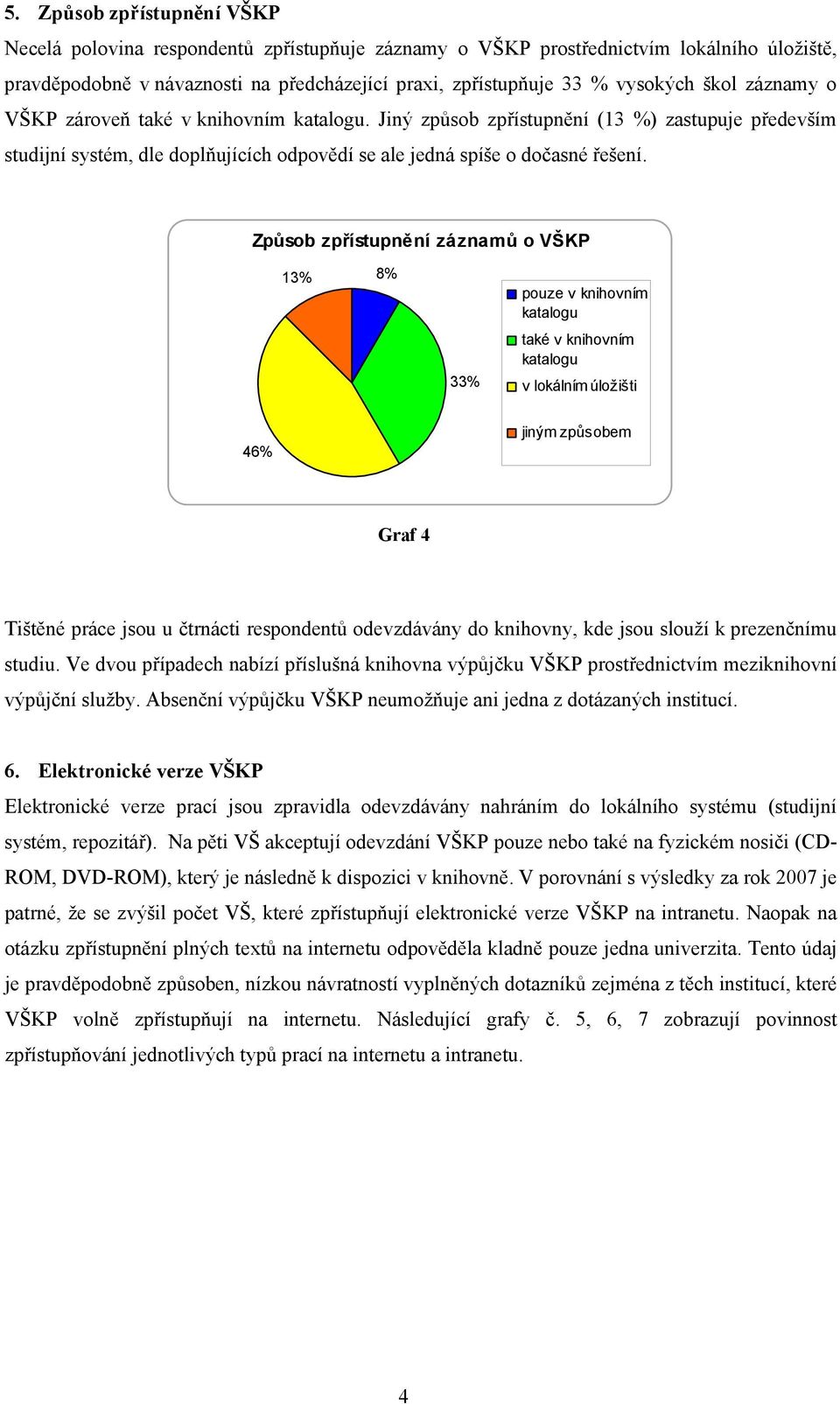 Způsob zpřístupnění záznamů o VŠKP % 8% % pouze v knihovním katalogu také v knihovním katalogu v lokálním úložišti 6% jiným způsobem Graf Tištěné práce jsou u čtrnácti respondentů odevzdávány do