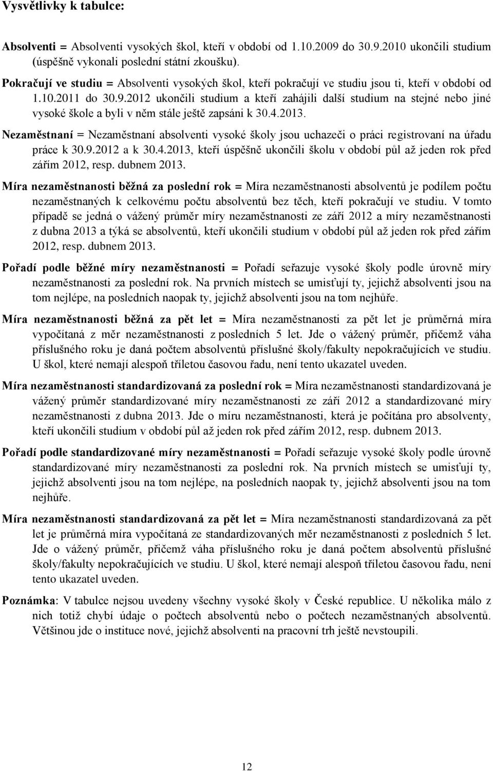 2012 ukončili studium a kteří zahájili další studium na stejné nebo jiné vysoké škole a byli v něm stále ještě zapsáni k 30.4.2013.