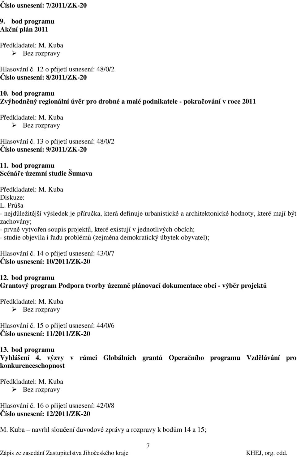 bod programu Scénáře územní studie Šumava Předkladatel: M. Kuba Diskuze: L.