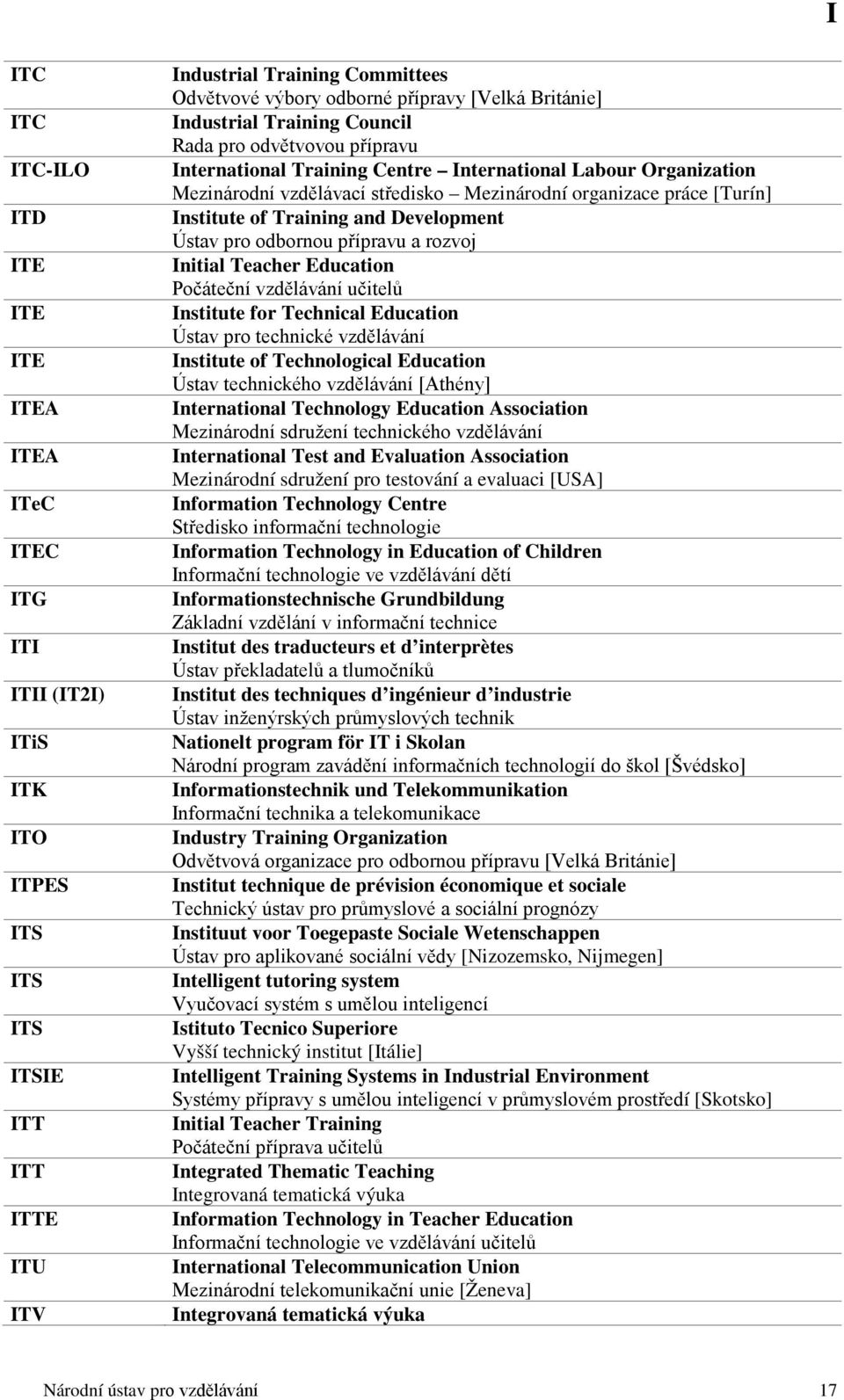 [Turín] Institute of Training and Development Ústav pro odbornou přípravu a rozvoj Initial Teacher Education Počáteční vzdělávání učitelů Institute for Technical Education Ústav pro technické