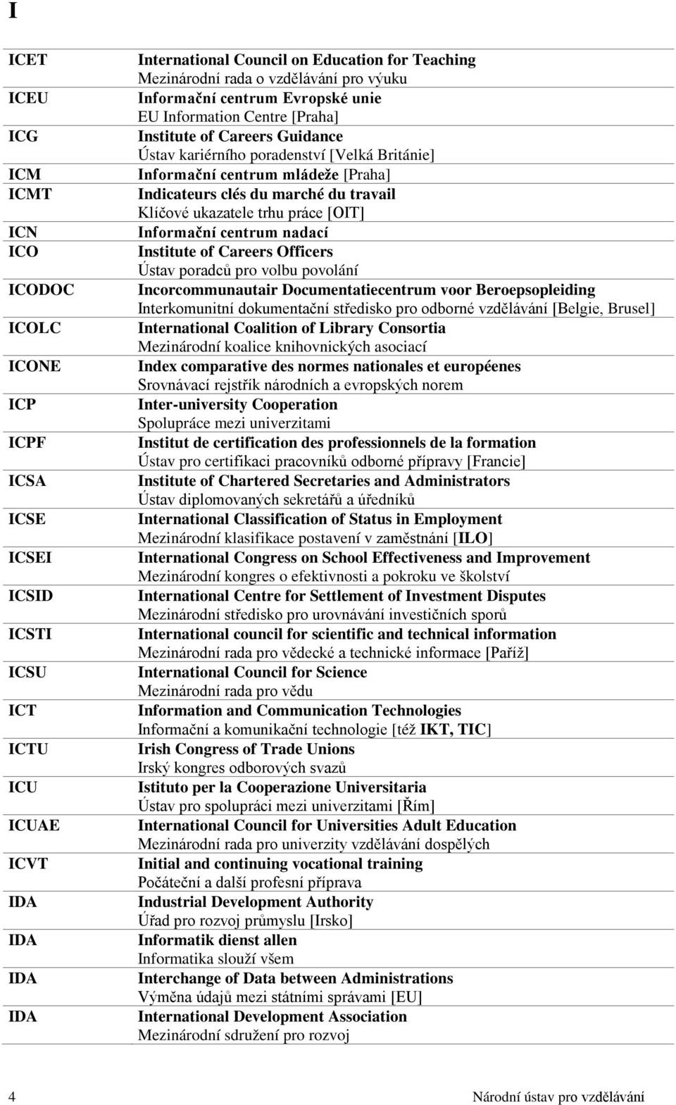 Indicateurs clés du marché du travail Klíčové ukazatele trhu práce [OIT] Informační centrum nadací Institute of Careers Officers Ústav poradců pro volbu povolání Incorcommunautair Documentatiecentrum