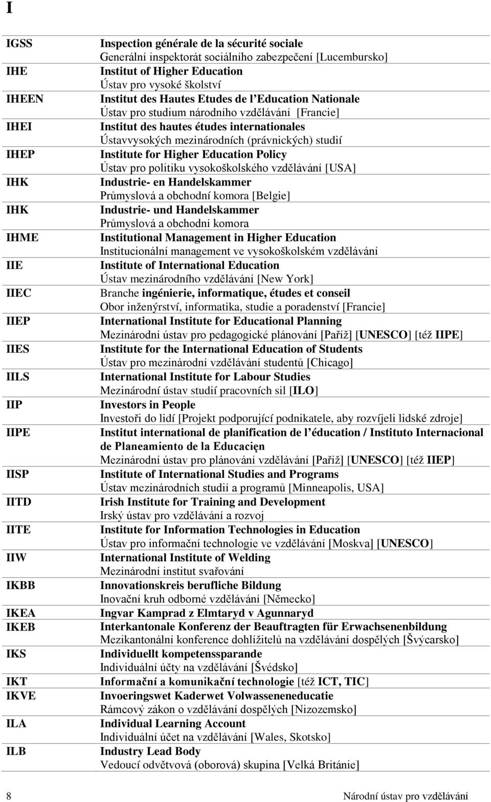 Institut des hautes études internationales Ústavvysokých mezinárodních (právnických) studií Institute for Higher Education Policy Ústav pro politiku vysokoškolského vzdělávání [USA] Industrie- en