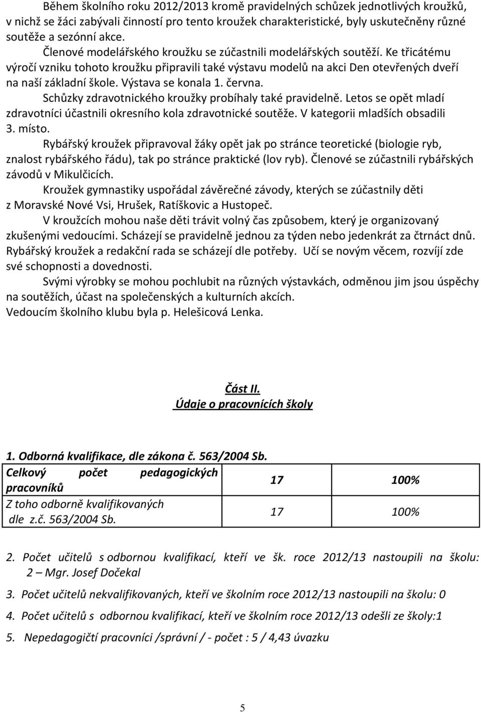 Výstava se konala 1. června. Schůzky zdravotnického kroužky probíhaly také pravidelně. Letos se opět mladí zdravotníci účastnili okresního kola zdravotnické soutěže. V kategorii mladších obsadili 3.