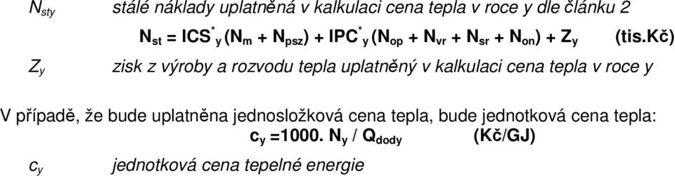 kč) Z y zisk z výroby a rozvodu tepla uplatněný v kalkulaci cena tepla v roce y V případě, že