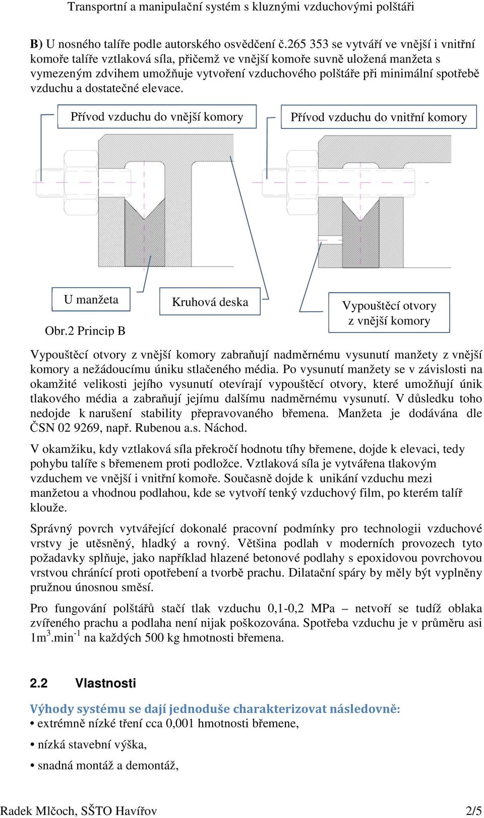 vzduchu a dostatečné elevace. Přívod vzduchu do vnější komory Přívod vzduchu do vnitřní komory U manžeta Obr.