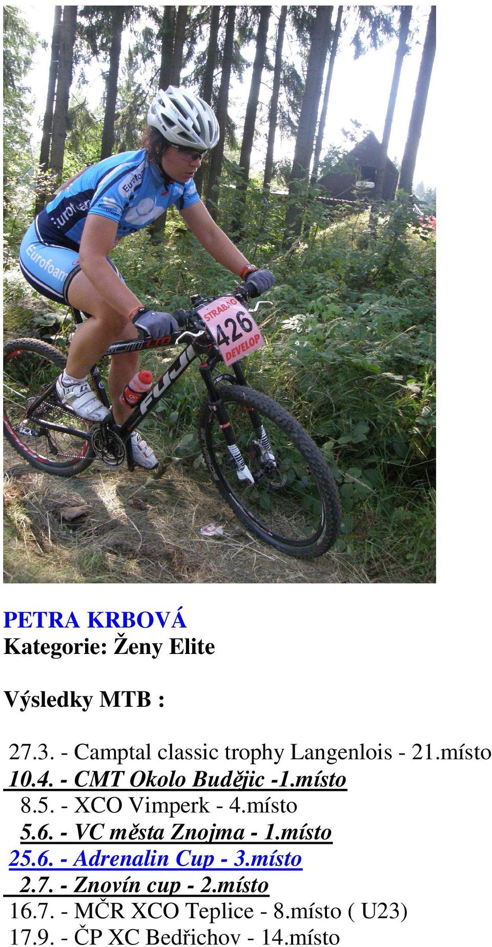 5. - XCO Vimperk - 4.místo 5.6. - VC města Znojma - 1.místo 25.6. - Adrenalin Cup - 3.