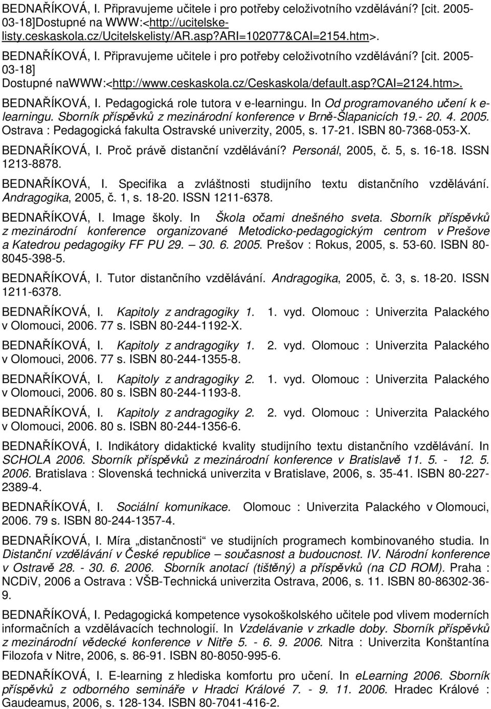 Pedagogická role tutora v e-learningu. In Od programovaného učení k e- learningu. Sborník příspěvků z mezinárodní konference v Brně-Šlapanicích 19.- 20. 4. 2005.