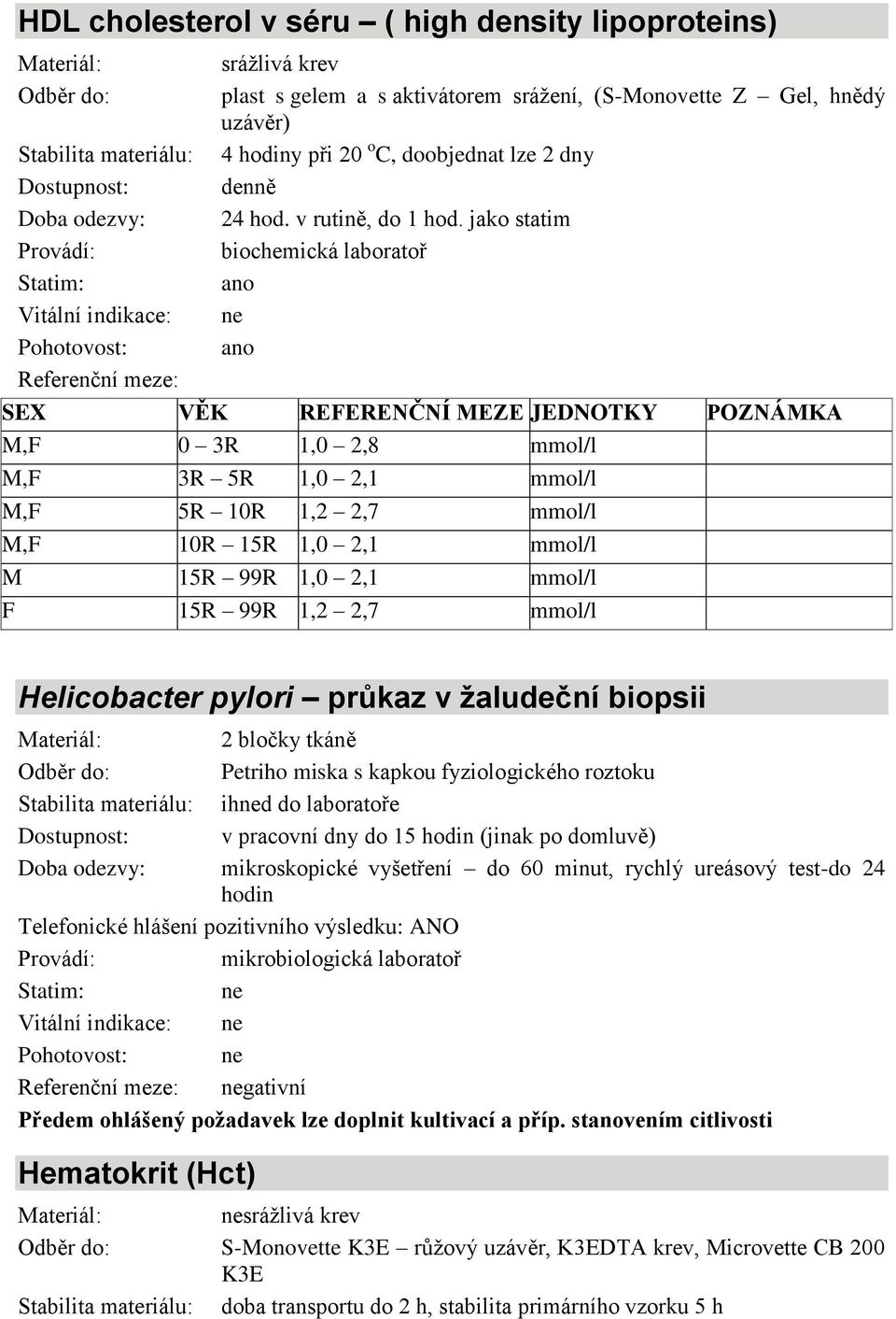 žaludeční biopsii 2 bločky tkáně Petriho miska s kapkou fyziologického roztoku ihd do laboratoře v pracovní dny do 15 hodin (jinak po domluvě) mikroskopické vyšetření do 60 minut, rychlý ureásový