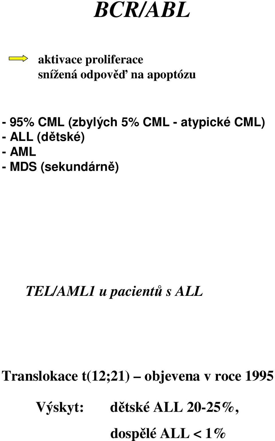 (sekundárně) TEL/AML1 u pacientů s ALL Translokace t(12;21)