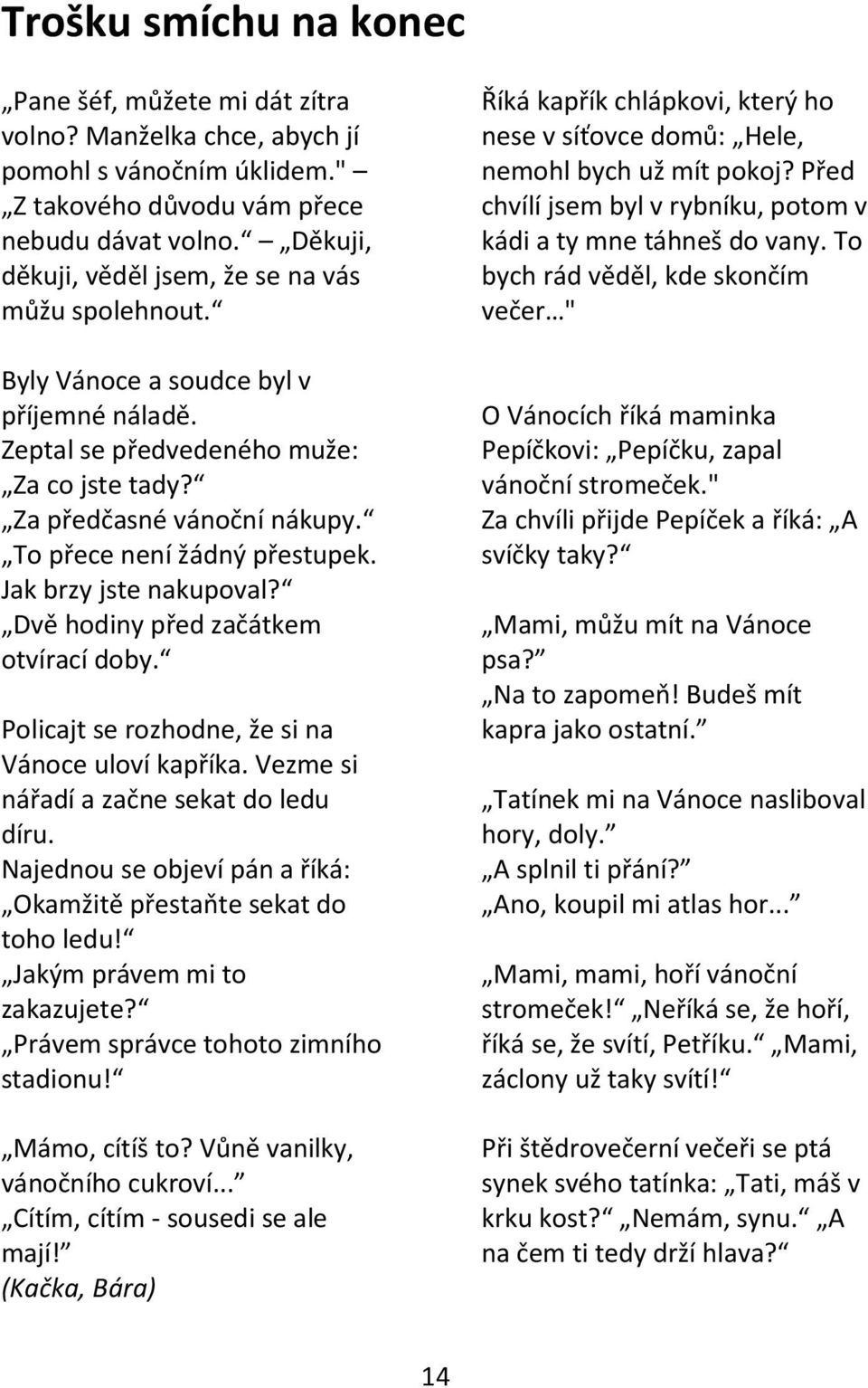 To přece není žádný přestupek. Jak brzy jste nakupoval? Dvě hodiny před začátkem otvírací doby. Policajt se rozhodne, že si na Vánoce uloví kapříka. Vezme si nářadí a začne sekat do ledu díru.