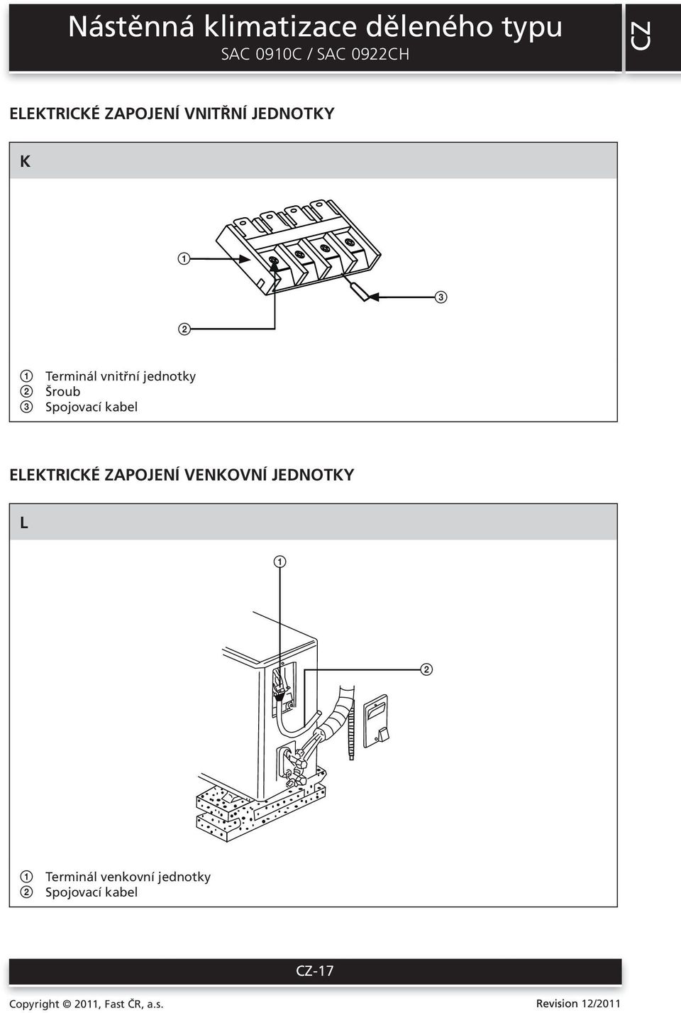 Šroub 3 Spojovací kabel ELEKTRICKÉ ZAPOJENÍ VENKOVNÍ