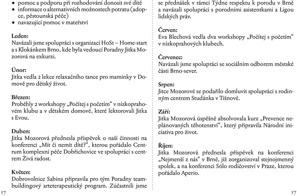 Březen: Proběhly 2 workshopy Počítej s početím v nízkoprahovém klubu a v dětském domově, které lektorovali Jitka s Evou.